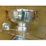 A silver-plate punch bowl with silver-plated Arts & Crafts ladle