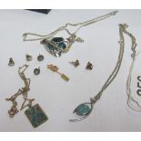 Two pairs of opal earrings, silver pendant on chain et cetera