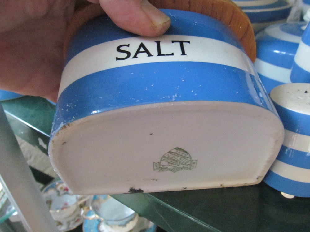 A T & G Green green mark salt, other T & G Green and other blue and white stripe kitchenware - Image 3 of 4