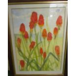 Anne Goodman - large watercolour Red Hot Pokers