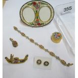 Various Italian mosaic items:- two brooches, a bracelet, pair of earrings, small double photoframe