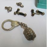 A pair silver cufflinks, another pair and a tortoise keyring