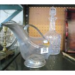 A bird shaped glass and pewter decanter and a Stuart crystal decanter