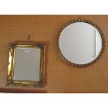 A circular gilt mirror, bevelled mirror and a small rectangular gilt mirror