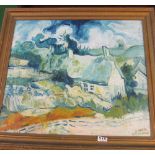 A. Brash - a palette knife oil in the style of Van Gogh cottage in landscape