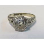 A single stone diamond ring (carbon to top), approximately 2.5ct spread, size N