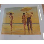 A Vetriano print two ladies and a gentleman on beach