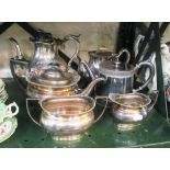 Four silver-plate teapots et cetera