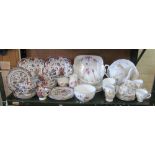 An English Imari part teaset, a Wedgwood floral part teaset and a Roslyn China part teaset