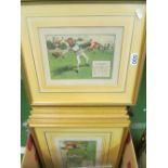 A set of nine comic cricket prints by Perier Water framed and glazed