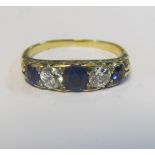 A five stone sapphire and diamond ring, 3.2g size O