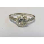 A platinum single stone diamond ring, approximately 1 1/2ct, size P