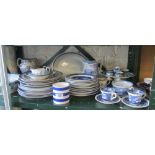 Some willow pattern plates and other assorted blue and white china