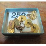 Two pairs 9ct gold cufflinks and gold Albert T bar