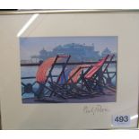 A signed Philip Dunn print deckchairs with view of pier and a photograph of the Pier
