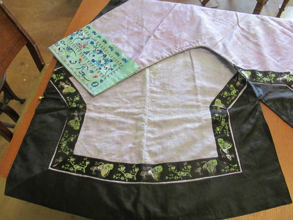 An oriental black and purple kimono style jacket with green embroidered sleeve panels of butterflies - Image 13 of 14