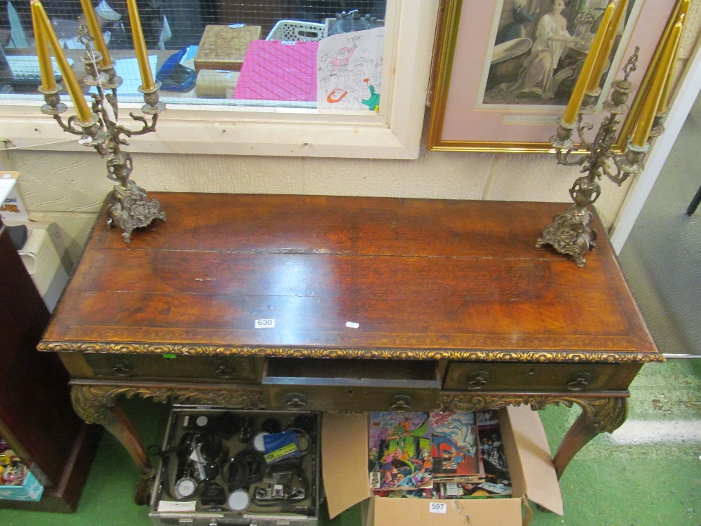 A late 19th Century walnut console table of three drawers on carved cabriole legs and scroll feet - Image 3 of 4