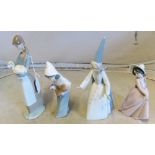 Four Lladro figures ladies (one a/f)