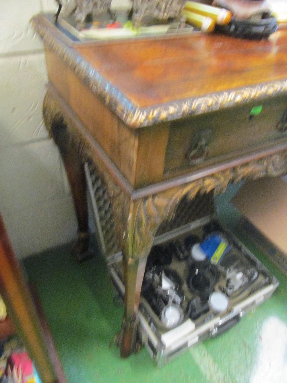 A late 19th Century walnut console table of three drawers on carved cabriole legs and scroll feet - Image 2 of 4