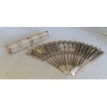 A 19th Century fan with painted scene of courting couples and sequin design on mother of pearl