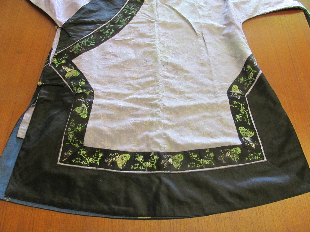 An oriental black and purple kimono style jacket with green embroidered sleeve panels of butterflies - Image 5 of 14