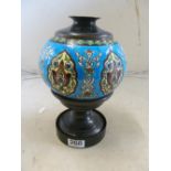 A French Longwy lamp base turquoise ground with stylized pattern