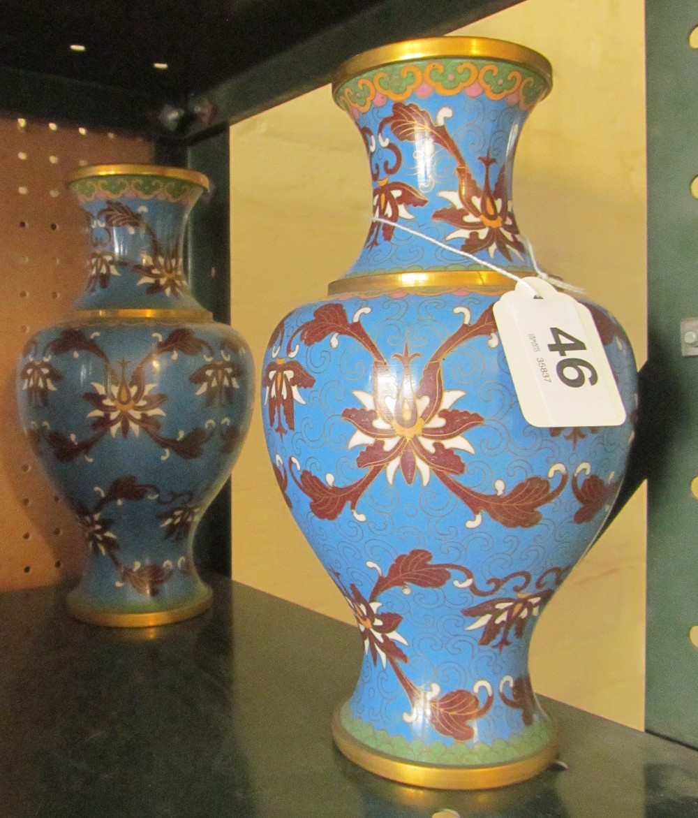 A pair blue cloisonné vases decorated stylized flowers