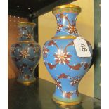 A pair blue cloisonné vases decorated stylized flowers