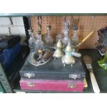 Two condiments, cased sets, two part silver items et cetera