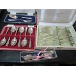 Six silver coffee spoons, two silver spoons, six silver teaspoons (i.c), christening set (i.c) and