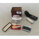A Pierre Cardin lighter, Dunhill white metal lighter (in original case), boxed Ronson and boxed
