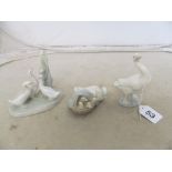 Two Lladro small geese and Nao geese