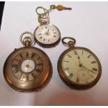 A 935 quality silver ladies fob watch and two silver coloured pocket watches