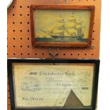 A framed Five Pound note Pembrokeshire Bank 1876, triangular cut and print ship Sussex