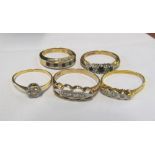 Five diamond rings (two 18ct 4.6g and two 9ct 5.6g)