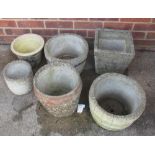 Six stoneware garden pots