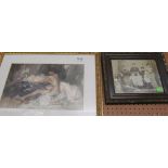 A Russell Flint print nude, Garman Morris print 'Evening' and a photo Victorian ladies