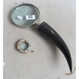 A horn handle magnifying glass and a small cloisonné magnifying glass