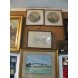 Annie Elliott - a pair of oils on canvas in gilt frames, a pencil drawing water mill signed Annie,