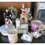 Various Staffordshire and other figures and a small group of other china