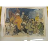 Sir Frank Brangwyn - colored print Arab market place monogrammed F.B framed and glazed
