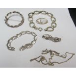 Two Sterling silver bracelets and other silver jewellery