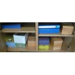 Three folders of accessories, studies et cetera for models, five boxes and wooden boxes with parts