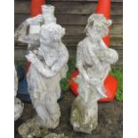 Two stoneware garden statues classical lady, lady with child and two others children