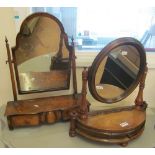 A figured walnut toilet mirror and mahogany ditto