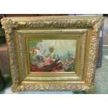 A pair of decorative frame pictures classical scenes women and cherubs in heavy gilt frames