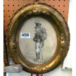 An oval drawing of Napoleonic soldier in period oval frame, signed and dated