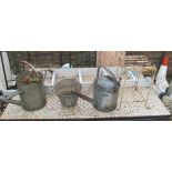 A galvanised watering can, bucket, plant stand and loft ladder