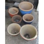 Six various garden pots