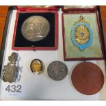 A Victorian Diamond Jubilee cased silver commemorative medallion, a Crimea 1854 medal converted to a